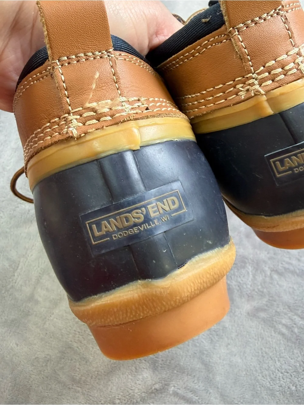 Lands' End Men's Brown Leather and Black Rubber Duck Boots Women’s Winter Snow 9